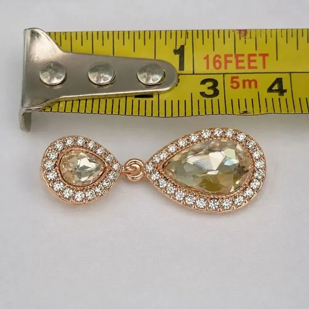 Rose Gold Tone Teardrop Bridesmaid Earrings with Pavé Halo
